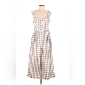 Free People Beige & White Gingham Jumpsuit